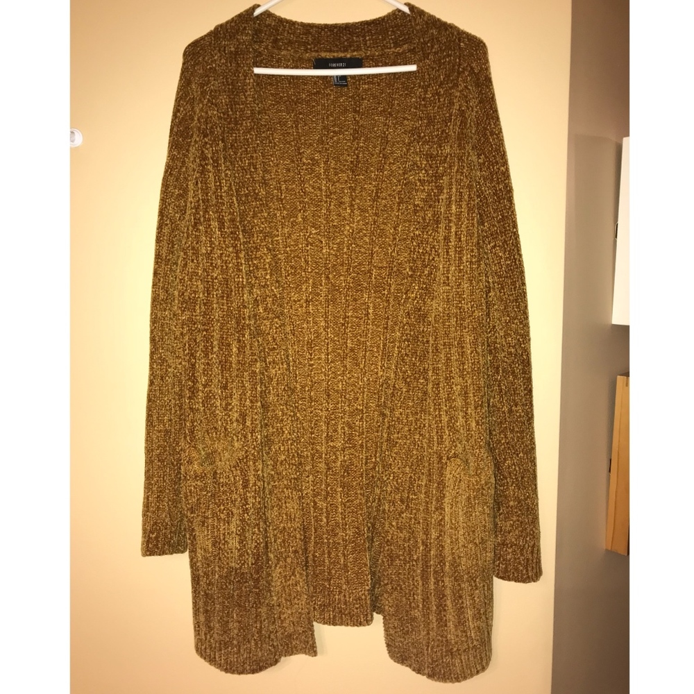 Forever 21 Yellow Chenille Cardigan